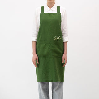 True Green Crossback Apron - Linen Tales 