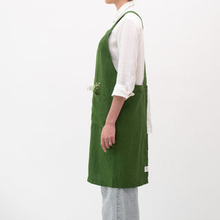 True Green Crossback Apron - Linen Tales 