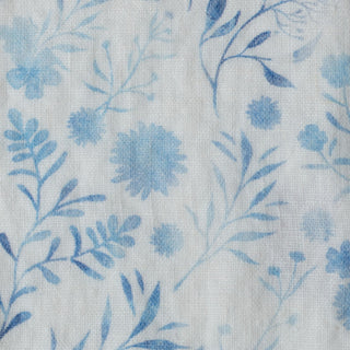 Unwashed White Botanical Blue Linen Fabric 185 g/sq.m - Linen Tales 