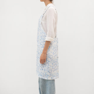 White Botanical Blue Linen Crossback Apron - Linen Tales 3