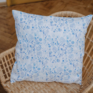 White Botanical Blue Linen Cushion Cover - Linen Tales 2