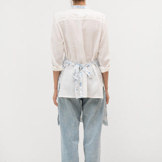 White Botanical Blue Linen Daily Apron - Linen Tales 3