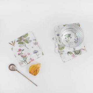 White Botany Linen Coasters Set of 4 - Linen Tales 