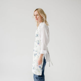 White Flowers Linen Daily Apron - Linen Tales 