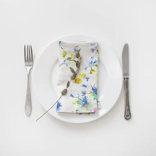 White Flowers Linen Napkins Set of 2 - Linen Tales 