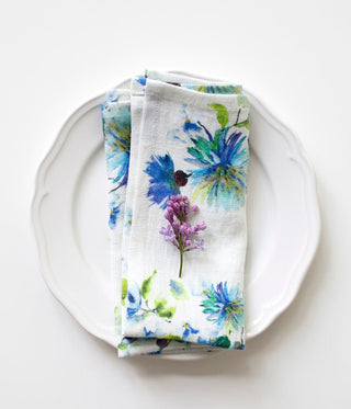 White Flowers Linen Napkins Set of 2 - Linen Tales 