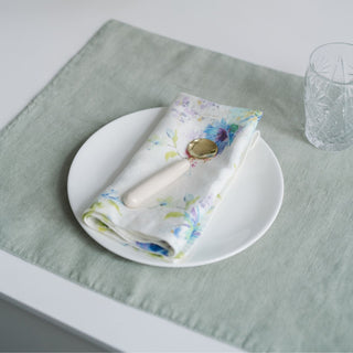 White Flowers Linen Napkins Set of 2 - Linen Tales 3