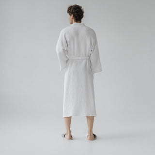 White Linen & Cotton Honeycomb Waffle Bathrobe - Linen Tales 