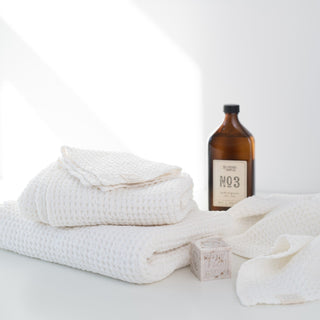White Linen & Cotton Honeycomb Waffle Towel - Linen Tales 6