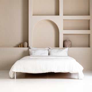 White Linen Duvet Cover Set with Natural Piping - Linen Tales Global 