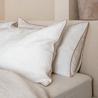 White Linen Duvet Cover Set with Natural Piping - Linen Tales Global 3