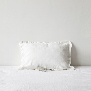 White Linen Pillowcase with Frills - Linen Tales Global 