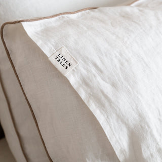 White Linen Pillowcase with Natural Piping Set of 2 - Linen Tales Global 4
