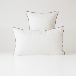 White Linen Pillowcase with Natural Piping Set of 2 - Linen Tales Global 