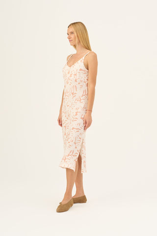 White Monstera Linen Chamomile Dress - Linen Tales Global 