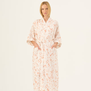 White Monstera Linen Summer Bathrobe - Linen Tales Global 