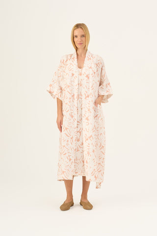 White Monstera Linen Summer Bathrobe - Linen Tales Global 