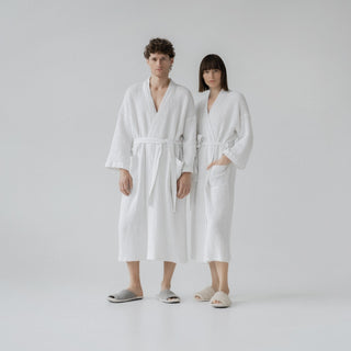 White Waffle Bathrobe & Towel Bundle - Linen Tales 