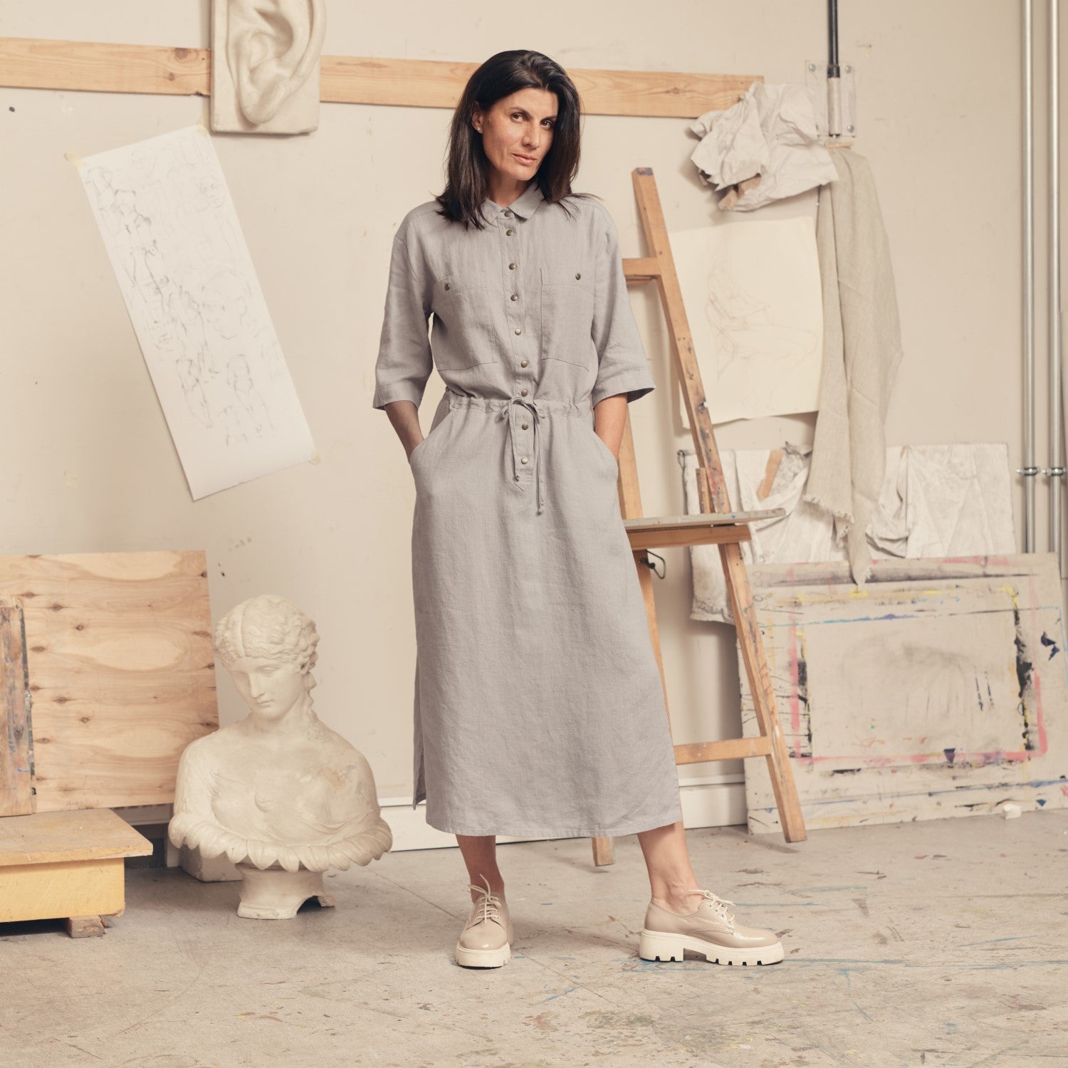 amazon linen dress light linen dress Final Sale Plus Size Self Tie Strap Light Weight Linen Blend Dress in Off White