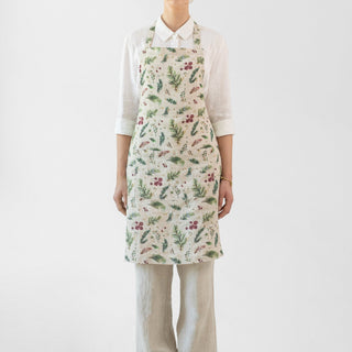 Winter Berries on Light Natural Linen Daily Apron - Linen Tales 