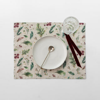 Winter Berries on Light Natural Linen Placemat - Linen Tales 