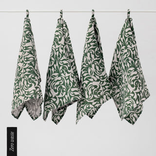 Zero Waste Evergreen Damask Linen Kitchen Towels Set of 4 - Linen Tales 