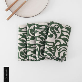 Zero Waste Evergreen Damask Linen Napkins Set of 4 - Linen Tales 