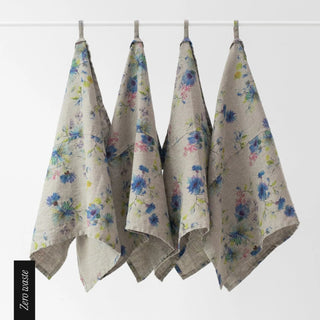 Zero Waste Flowers on Natural Linen Kitchen Towels Set of 4 - Linen Tales 