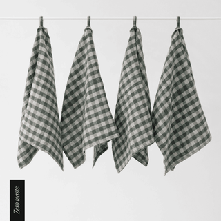Zero Waste Forest Green Gingham Linen Kitchen Towels Set of 4 - Linen Tales 