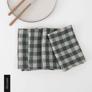 Zero Waste Forest Green Gingham Linen Napkins Set of 4 - Linen Tales 