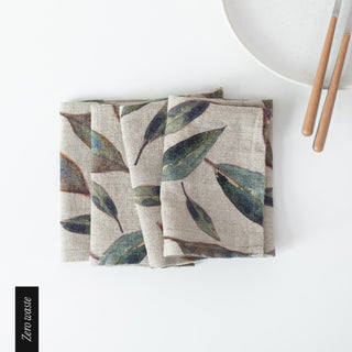 Zero Waste Golden Fall on Natural Linen Napkins Set of 4 - Linen Tales 