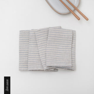 Zero Waste Grey Blue Pinstripe Linen Napkins Set of 4 - Linen Tales 