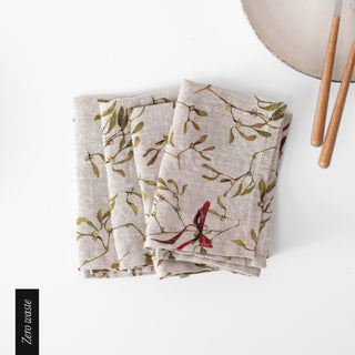 Zero Waste Mistletoe on Natural Linen Napkins Set of 4 - Linen Tales Global 