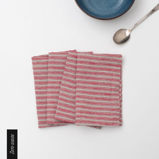 Zero Waste Red Natural Stripes Linen Napkins Set of 4 - Linen Tales Global 