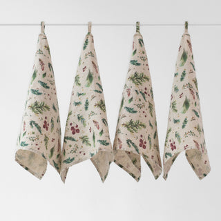 Zero Waste Winter Berries on Light Natural Linen Kitchen Towels Set of 4 - Linen Tales 1