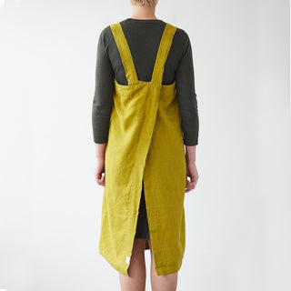 Moss Green Washed Linen Pinafore Apron 