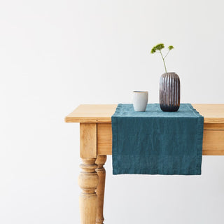 Deep Water Washed Linen Table Runner 1
