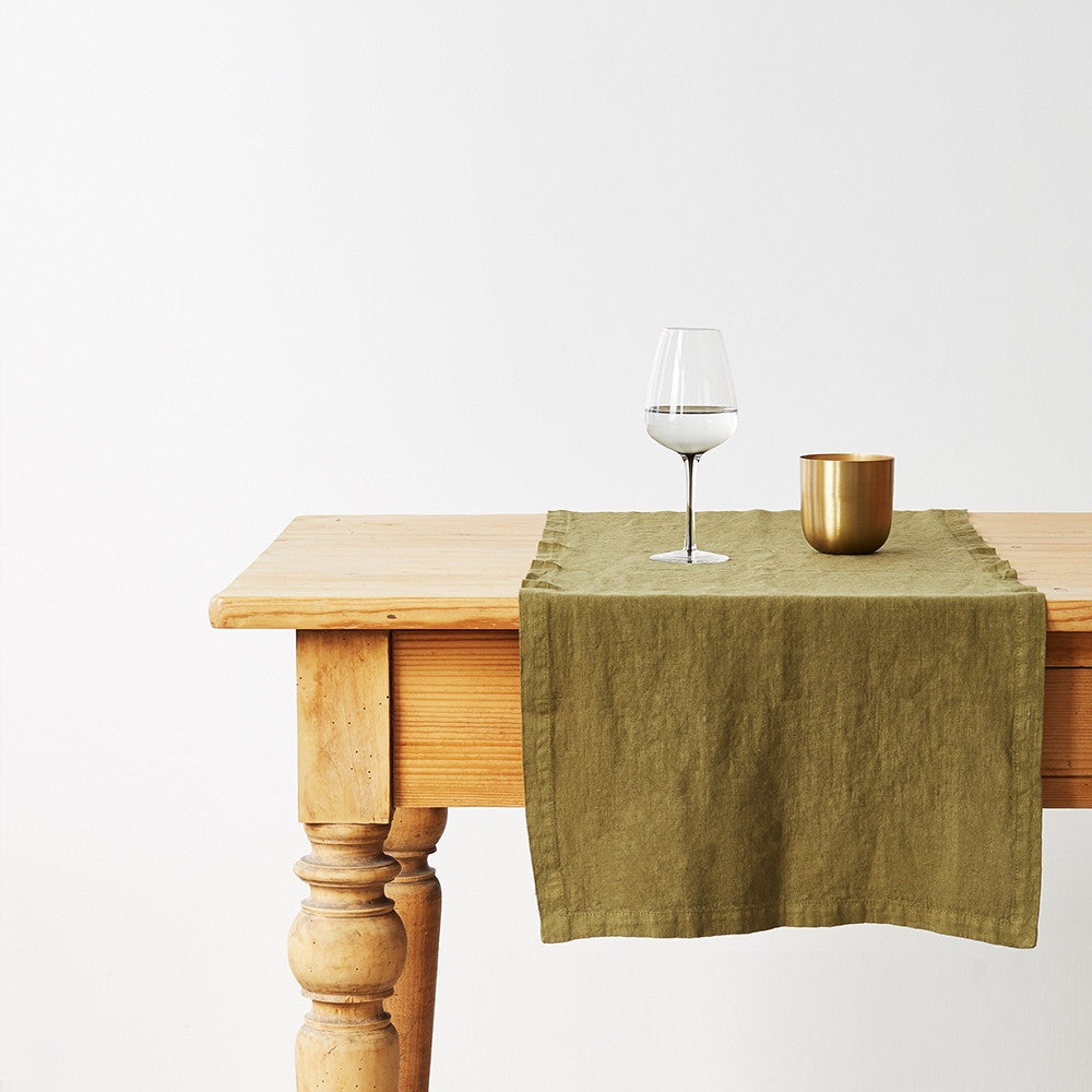 Linen Table Runner in Moss Green