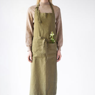 Martini Olive Washed Linen Chef Apron 