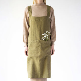Martini Olive Washed Linen Pinafore Apron 1