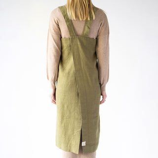 Martini Olive Washed Linen Pinafore Apron 2