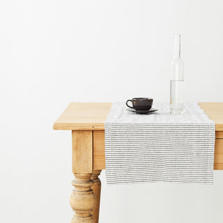 Thin Black Stripes Washed Linen Table Runner 