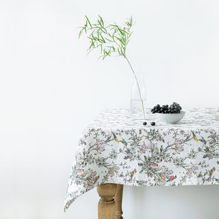 Birds Print Washed Linen Tablecloth 1