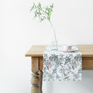 Birds Print Washed Linen Table Runner 