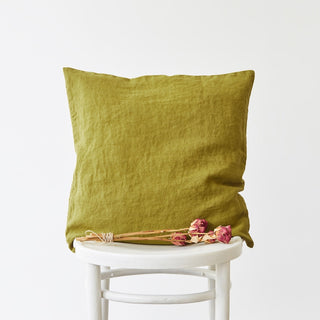 Moss Green Washed Linen Cushion Cover 1