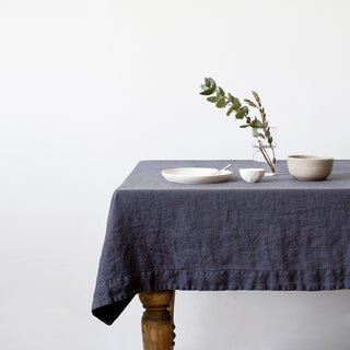 Dark Grey Washed Linen Tablecloth 