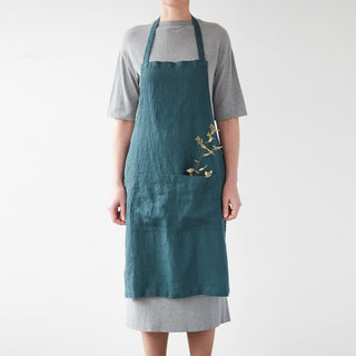 Deep Water Washed Linen Apron 