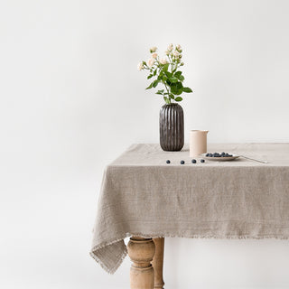 Natural Washed Linen Tablecloth with Fringes 1