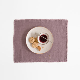 Ashes of Roses Washed Linen Placemat With Fringes 