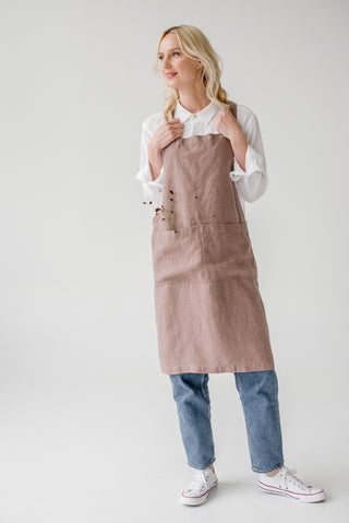 Ashes of Roses Washed Linen Crossback Apron 4